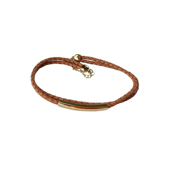 Loft Brown Faux Leather Braided Rope Bracelet with Gold Tone Trim Design - Picture 4 of 4